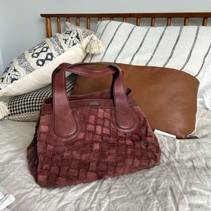 Vintage MaxMara Woven Leather Suede Handbag Burgundy